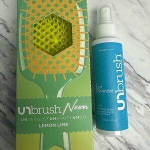 Unbrush Neon Lemon Lime Hair Brush and Detangling Spray Set